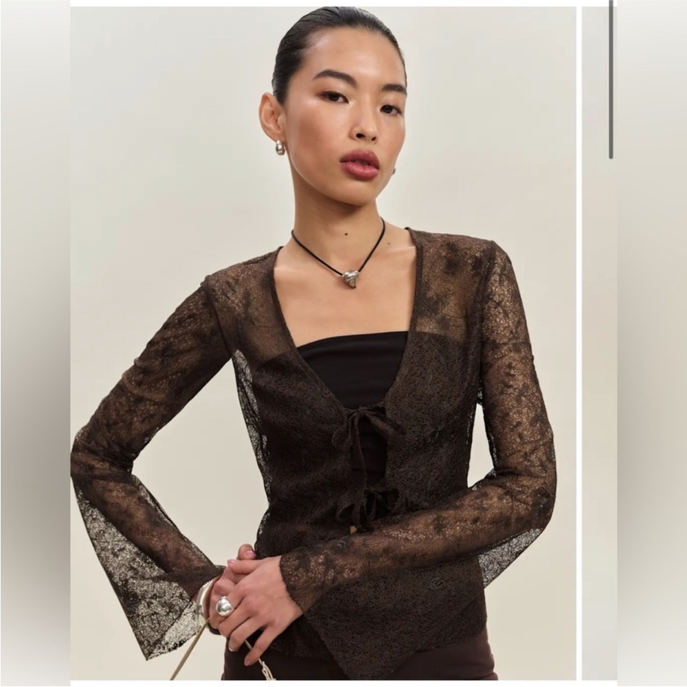 Reformation Kristin Brown Lace Top